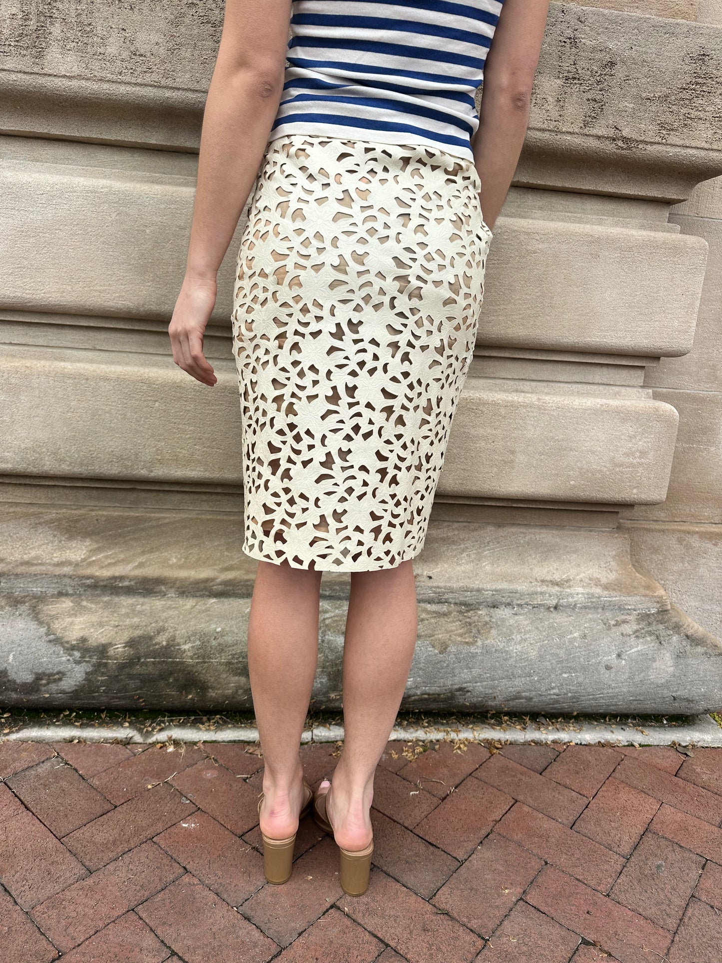 Gianfranco Ferre - Leather Lace Cut Skirt