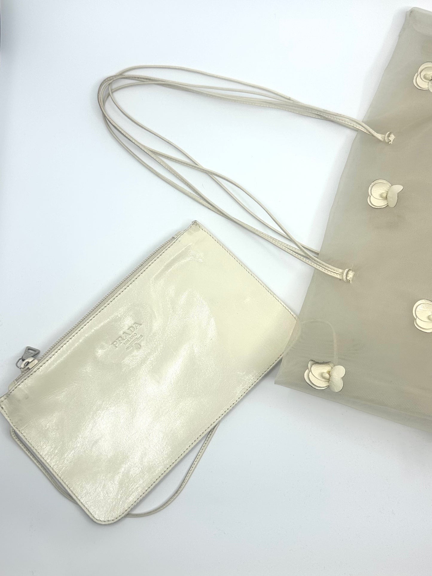 Cream Mesh Flower Tote