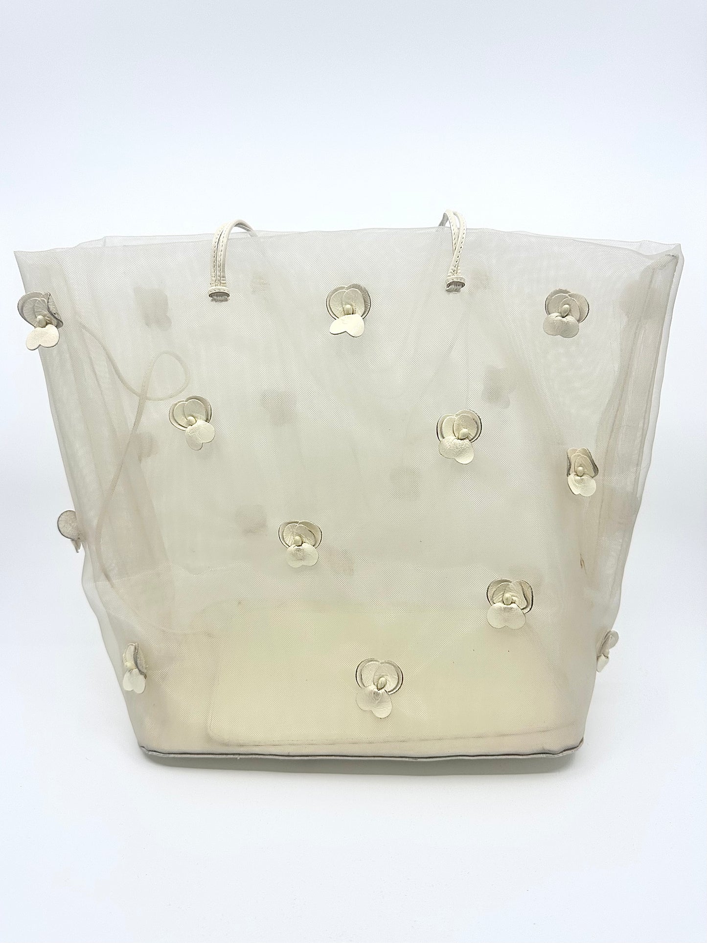 Cream Mesh Flower Tote