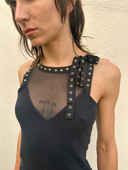 Black Grommet Trim Shift Dress