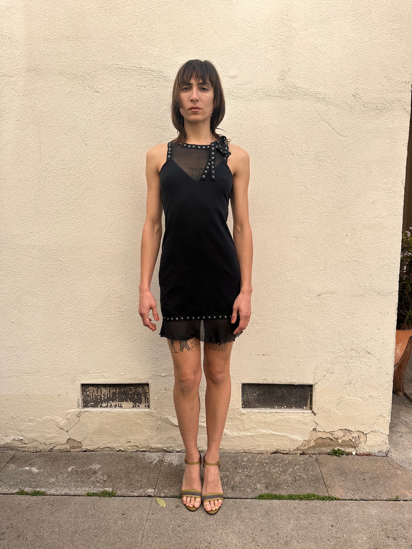 Black Grommet Trim Shift Dress