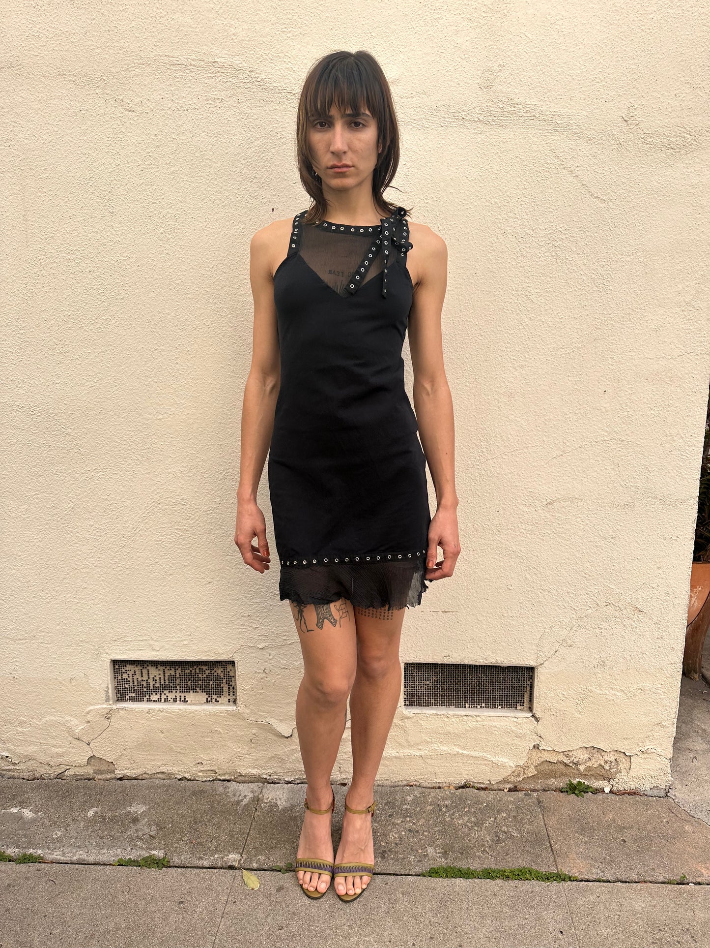 Black Grommet Trim Shift Dress