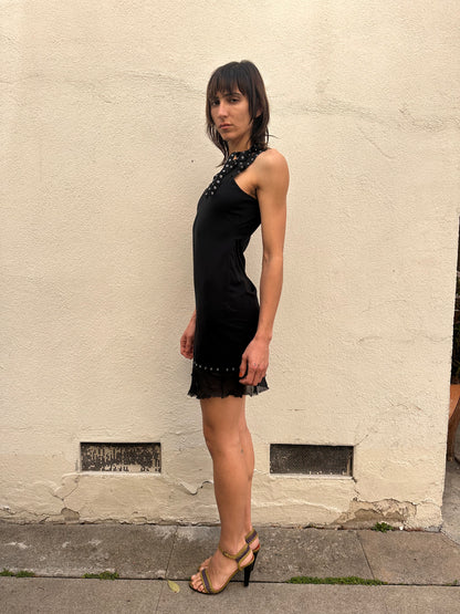 Black Grommet Trim Shift Dress