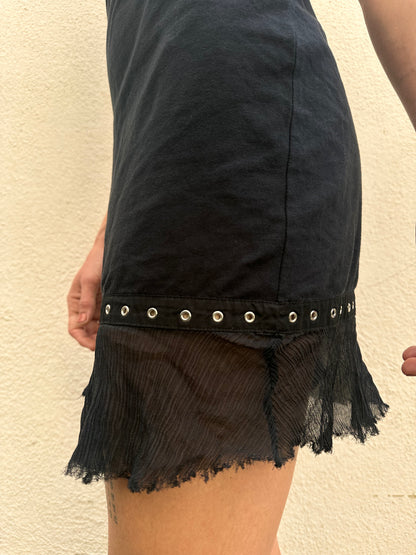 Black Grommet Trim Shift Dress