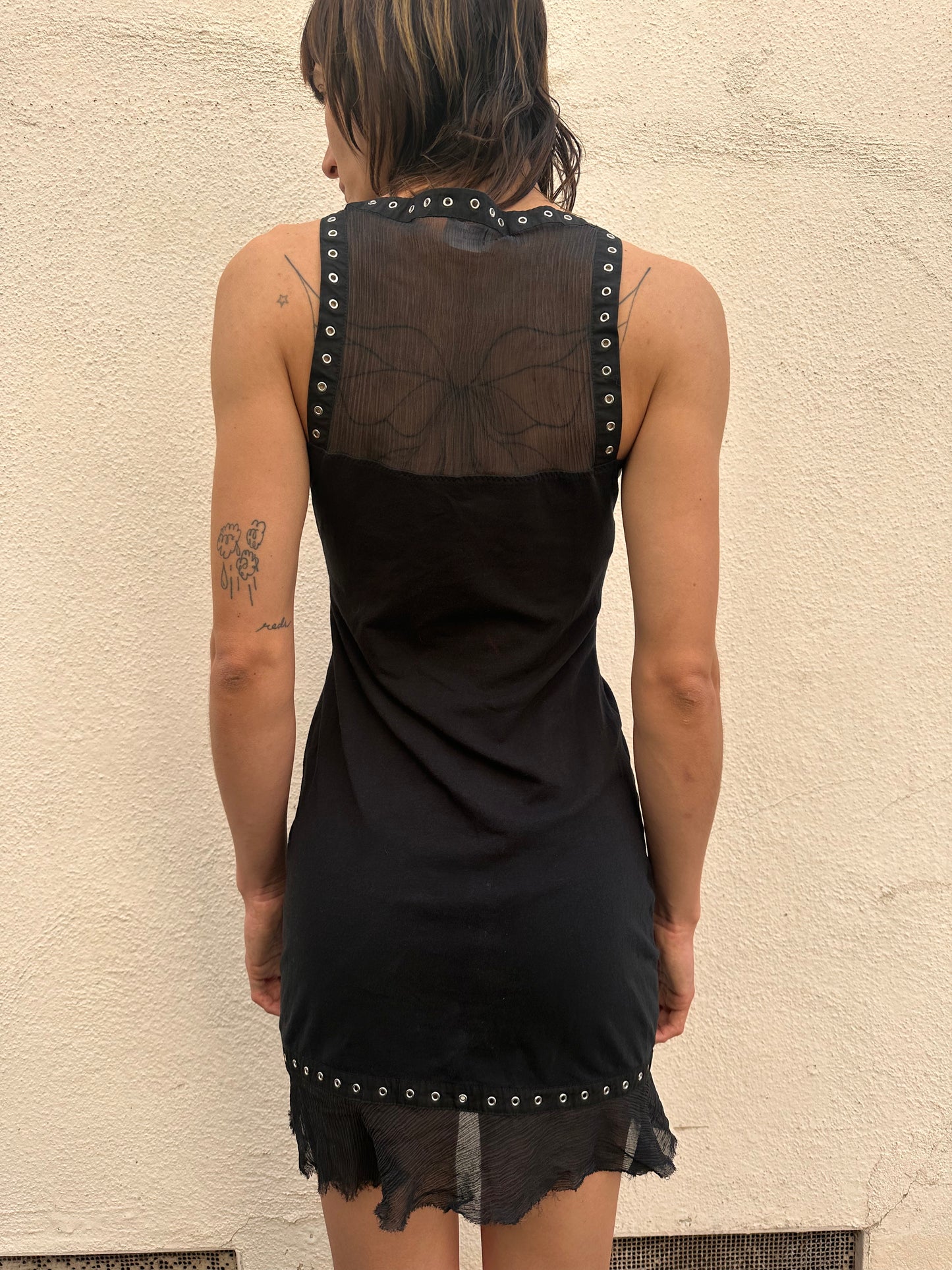 Black Grommet Trim Shift Dress