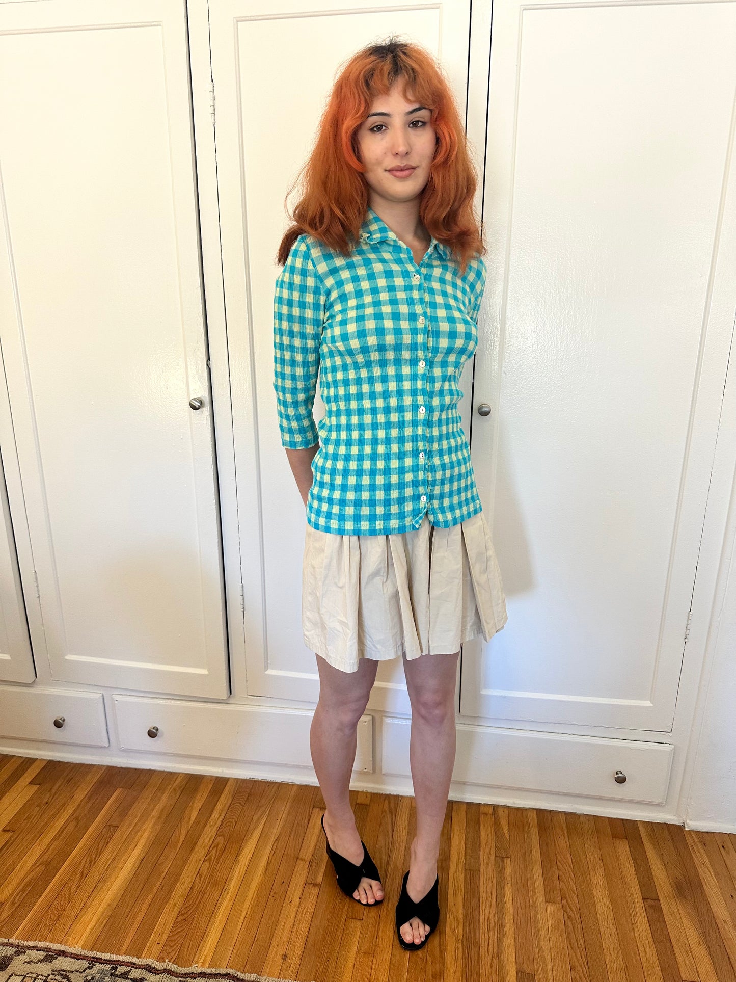 Tsumori Chisato - Turquoise Gingham Button Up