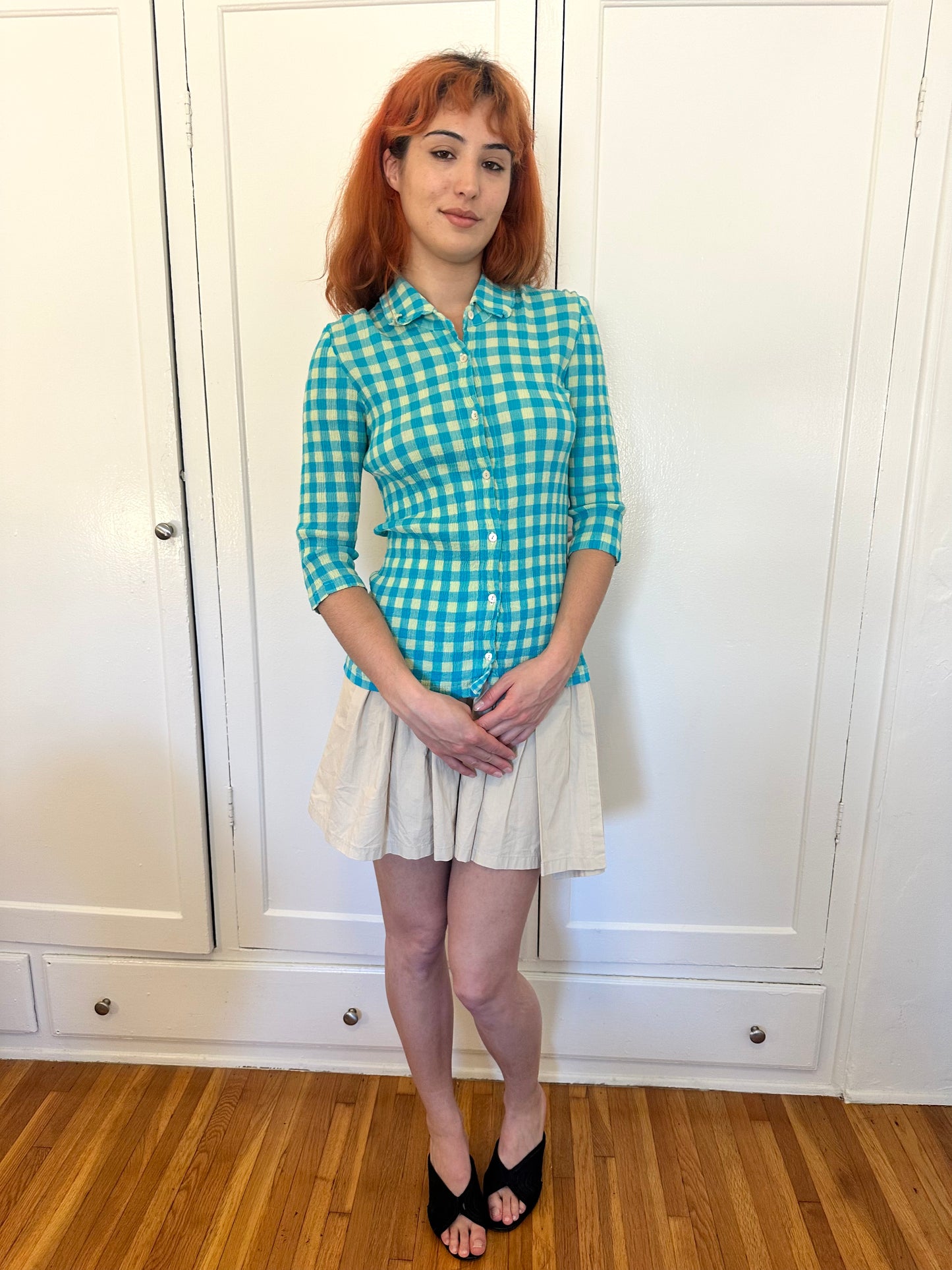 Tsumori Chisato - Turquoise Gingham Button Up