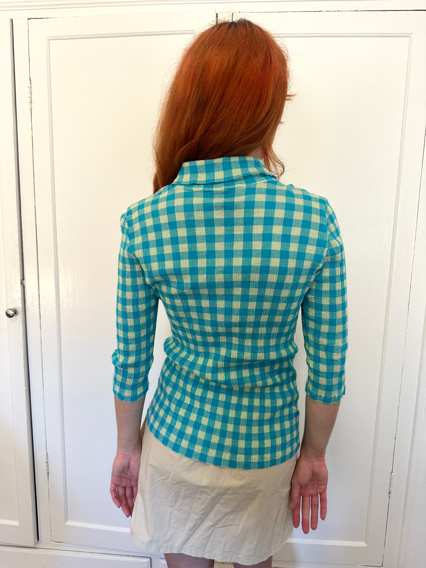 Tsumori Chisato - Turquoise Gingham Button Up
