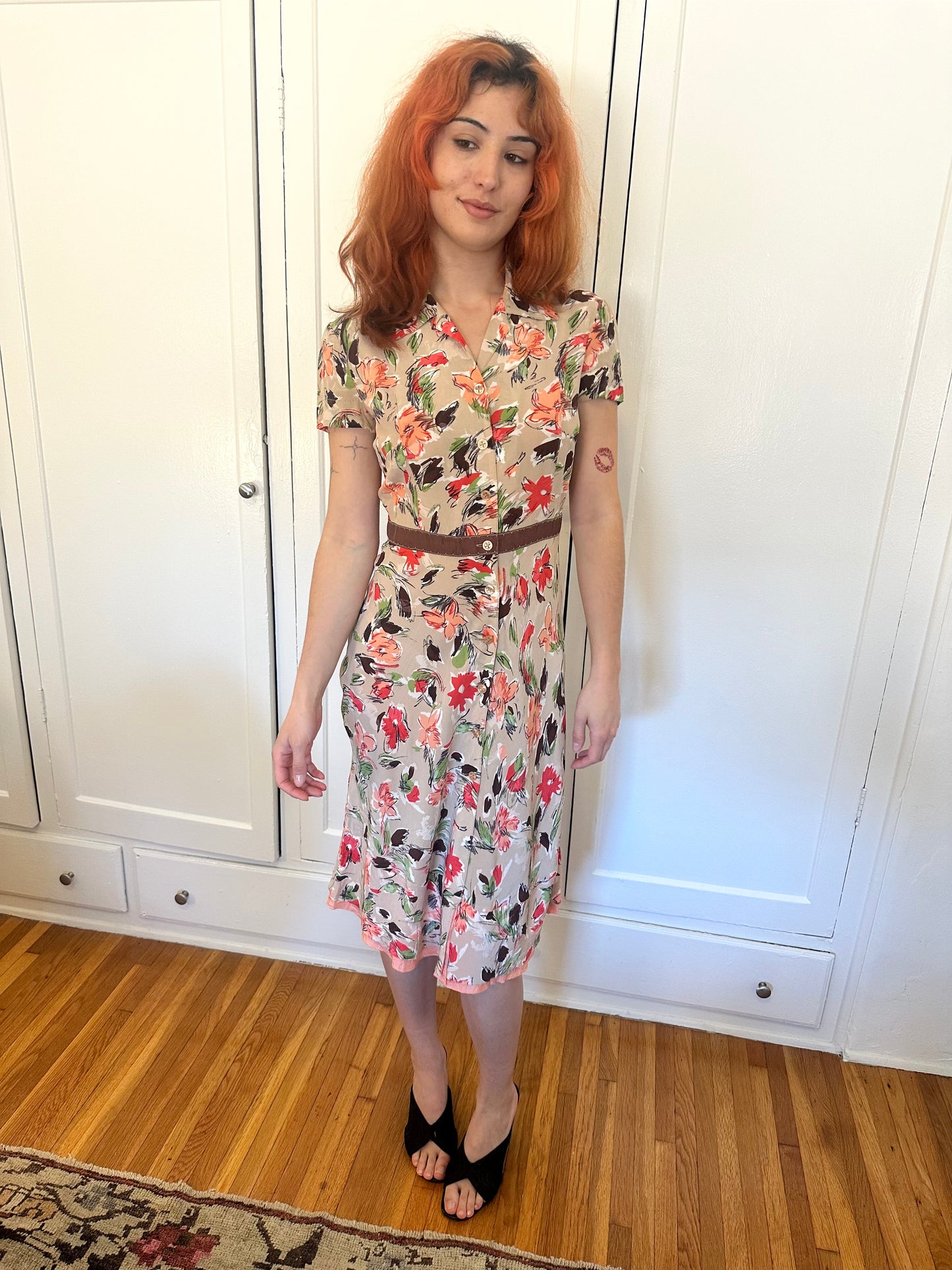 Philosophy di Alberta Ferretti - Sand Floral Button Dress