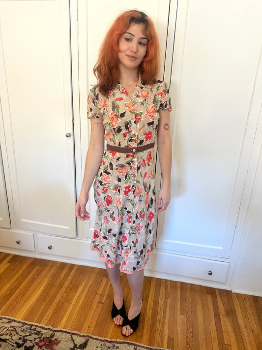 Philosophy di Alberta Ferretti - Sand Floral Button Dress