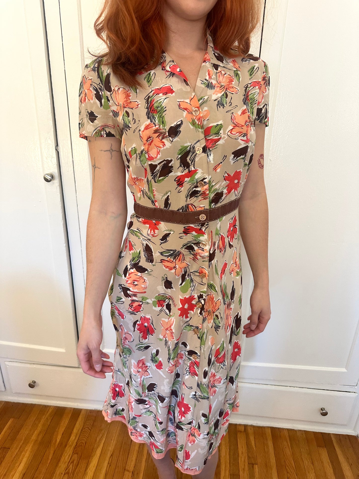 Philosophy di Alberta Ferretti - Sand Floral Button Dress