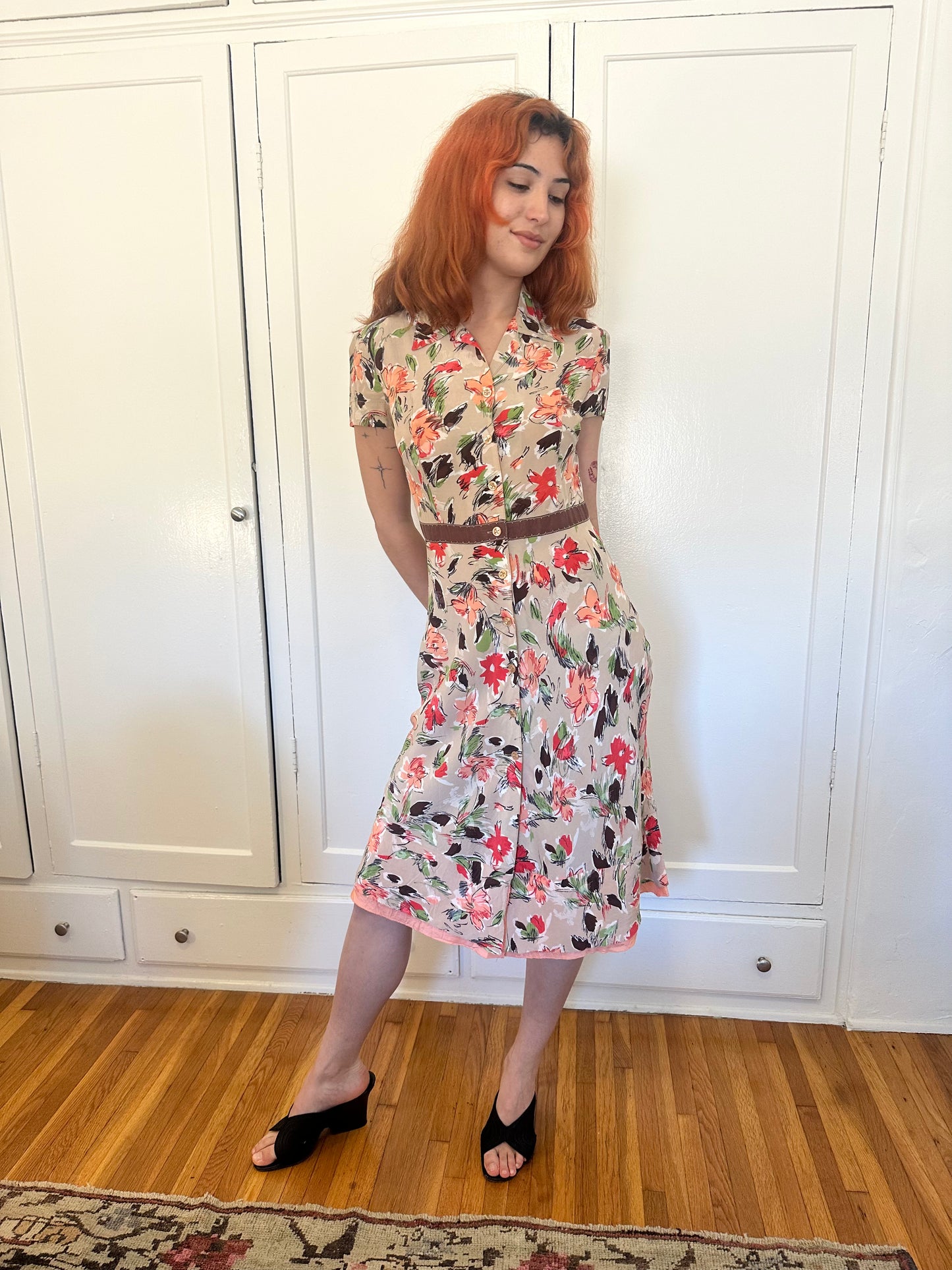 Philosophy di Alberta Ferretti - Sand Floral Button Dress