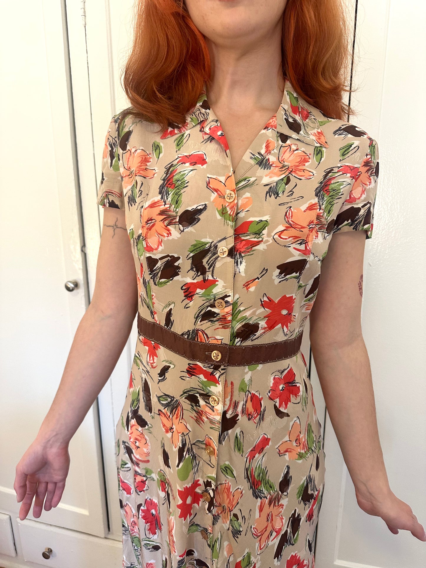 Philosophy di Alberta Ferretti - Sand Floral Button Dress