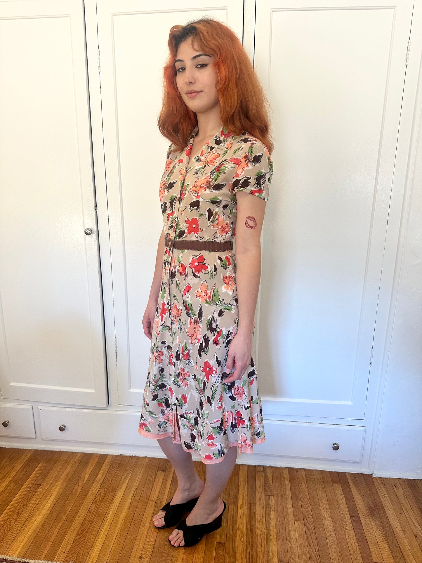 Philosophy di Alberta Ferretti - Sand Floral Button Dress